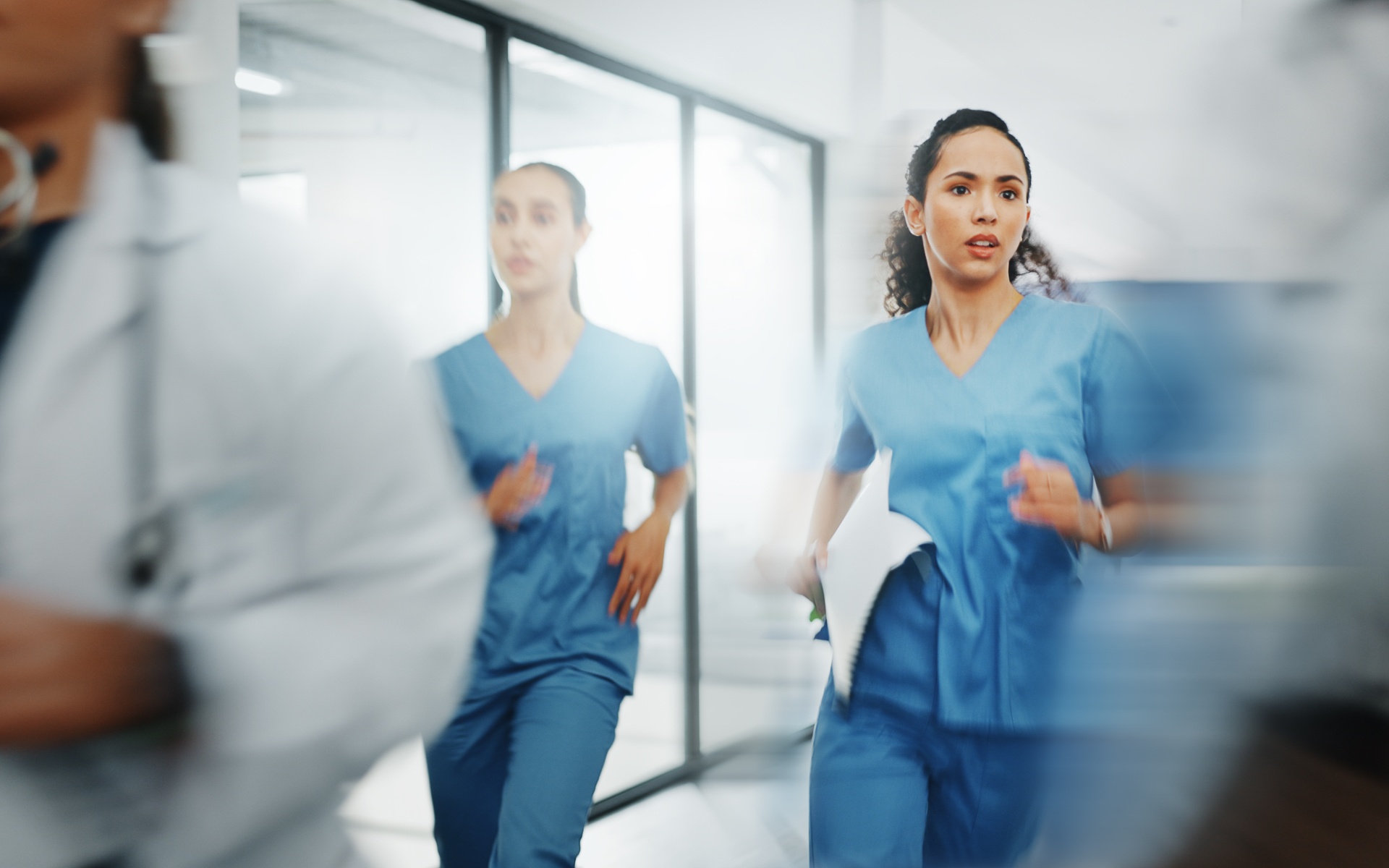 Woman dr running through hallway